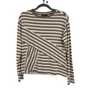 NWT Nautica Jeans Lake Crew Women’s Striped Long Sleeve Top XS Tan White Casual